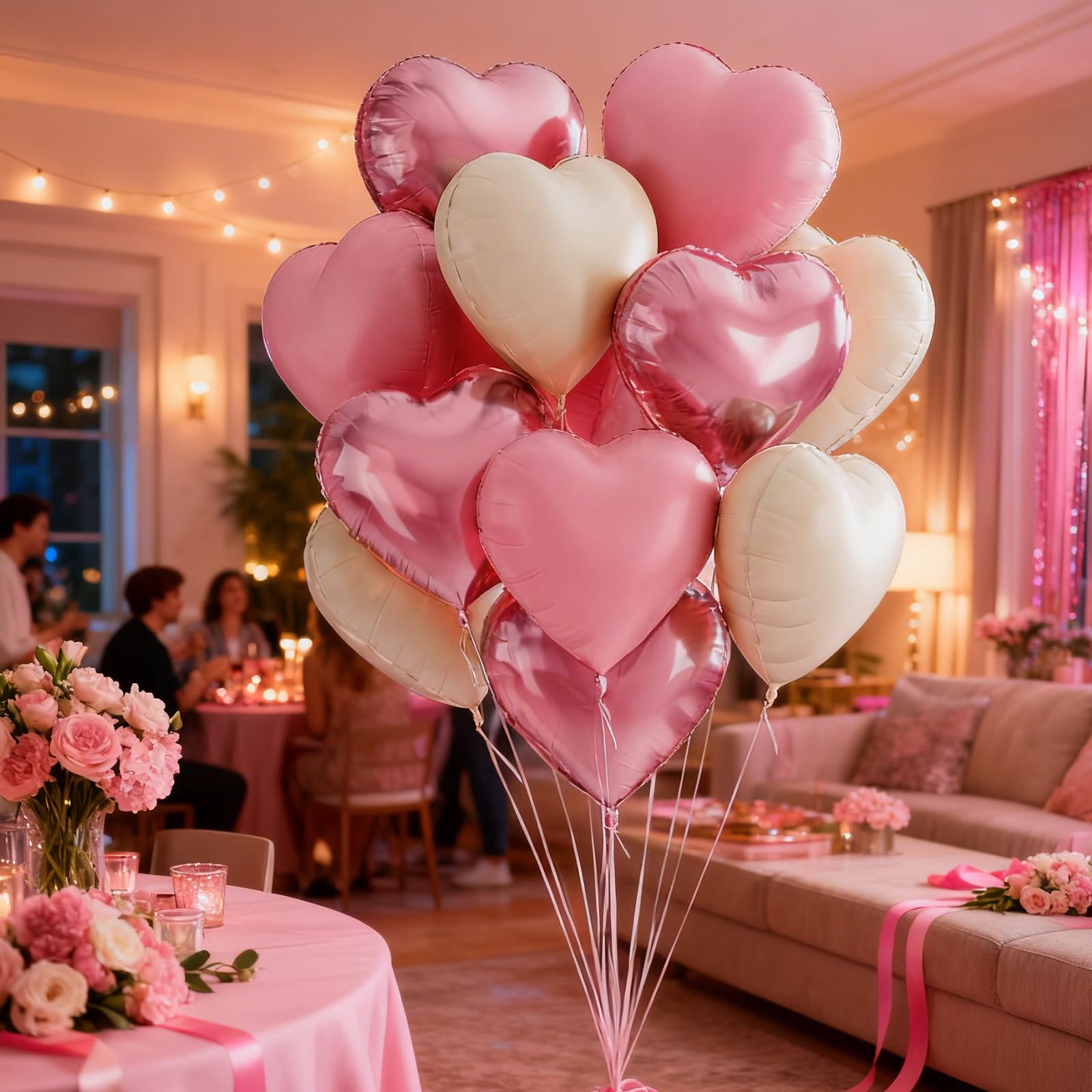 QIFU Pink and White Heart Balloons 12 Pack, Baby Pink Cream Love Heart Balloons Valentines Balloon - Image 3