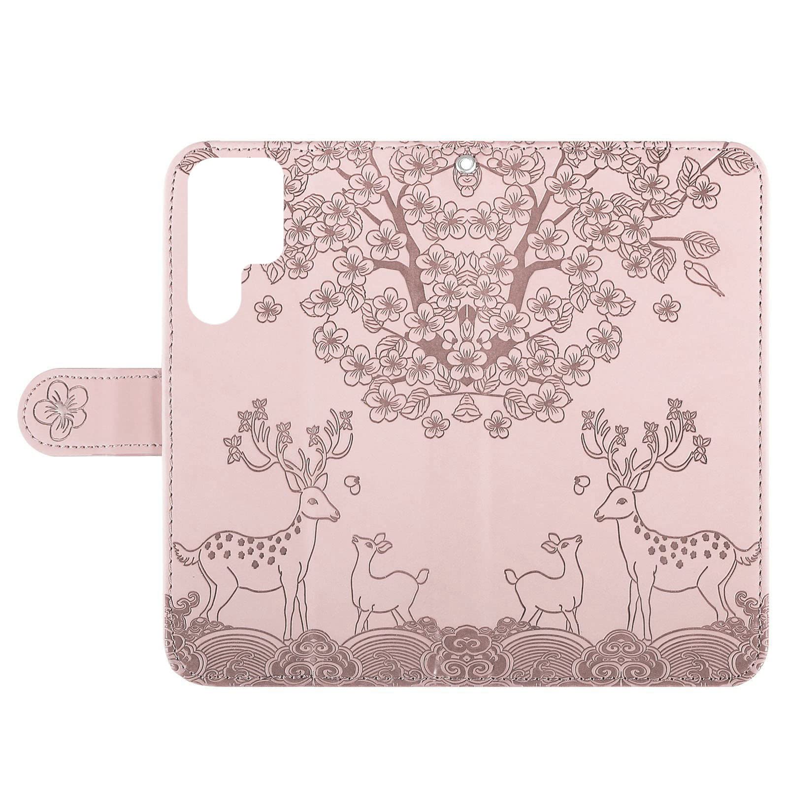 Etui do Samsung Galaxy S22/S22 Plus/S22 Ultra, wytłaczany jeleń skóra PU, portfel etui z przegródkami na karty podpórka, magnetyczne etui na telefon z klapką, różowe, S22 6,1"