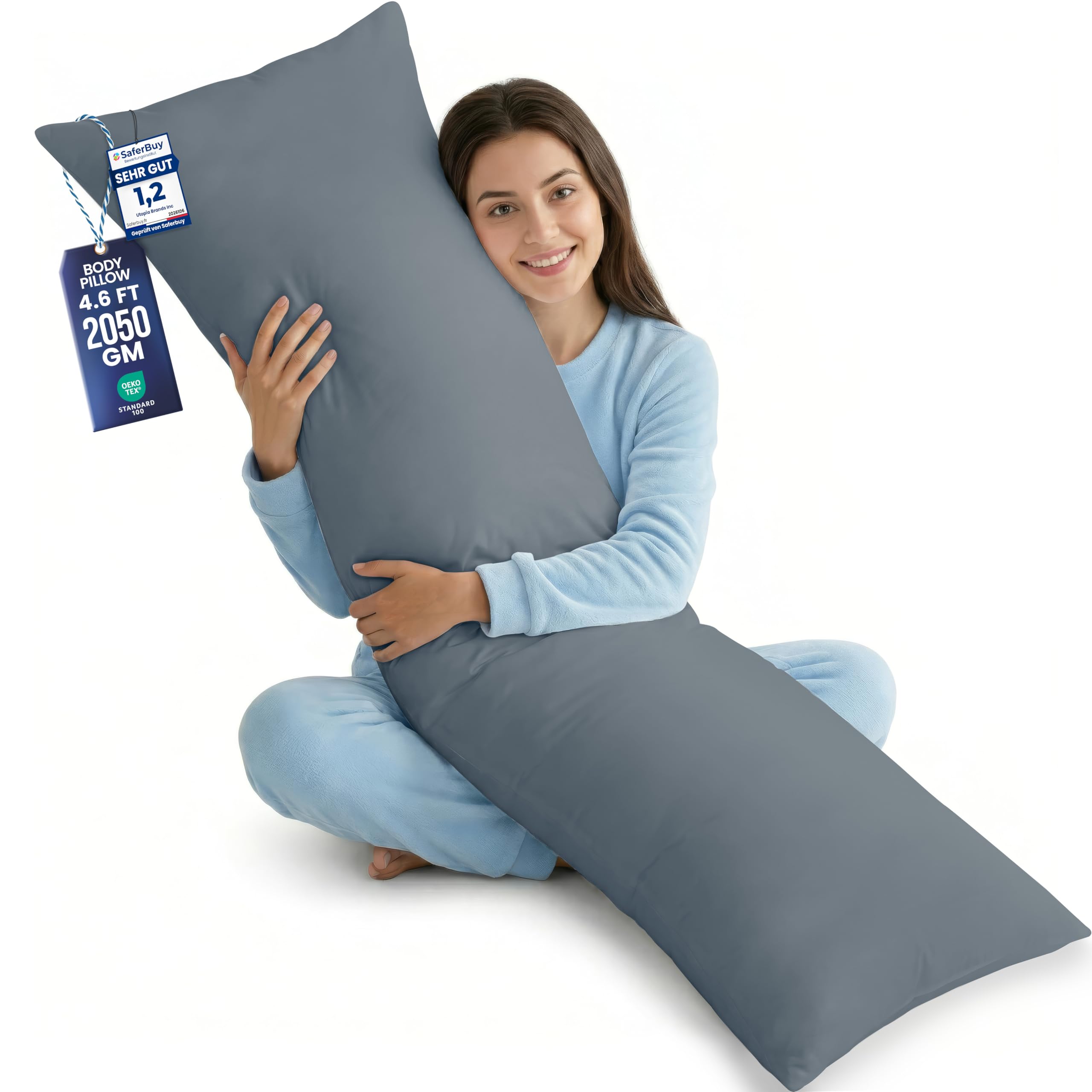 Utopia Bedding Bolster Pillow Pack of 1, (Double, 4Ft 6 Inch), Full Body Pillow, Soft Hollowfiber Filling, Long Pregnancy Pillow for Maternity Support and Side Sleeper (Grey)