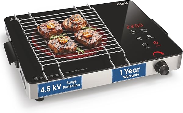 Glen 2200W Infrared Cooktop Stove with Steel Grill Rack Touch Control, Polished Crystal Glass Plate, Digital Display 3 Modes, 4.5KV...