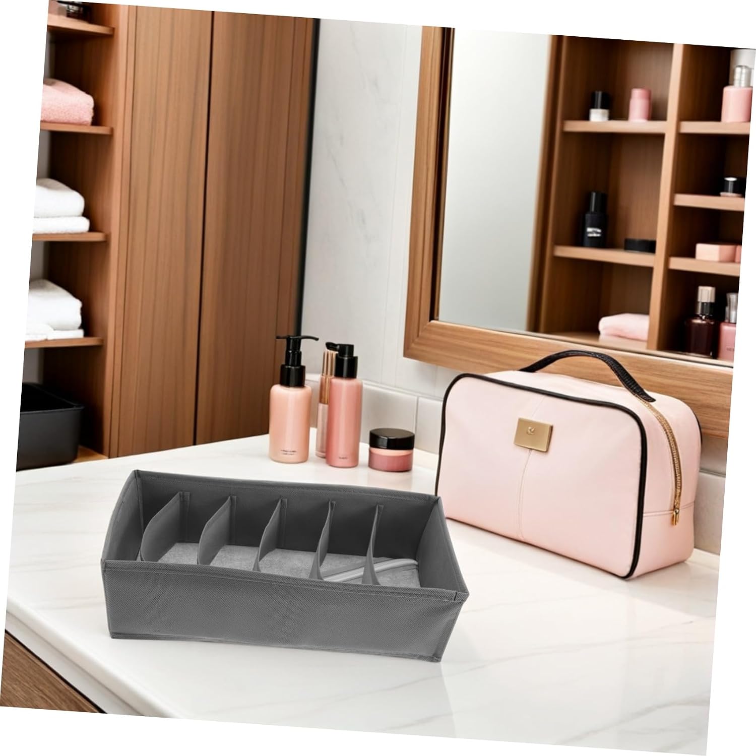 3pcs Foldable Clothing Organizer Storage Boxes with 6 Compartments, Fabric Drawer Dividers for Bras and Clothes, Minimalist Contemporary Design for Bedroom and Closet Organization
