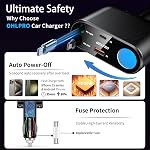 OHLPRO 5 in 1 Retractable Car Charger, 168W Cigarette Lighter Adapter, Fast Car Phone Charger Built-in Replaceable Fuse, Socket Splitter with Dual USB C Ports, Fit for Phone, iPad, Galaxy, GPS