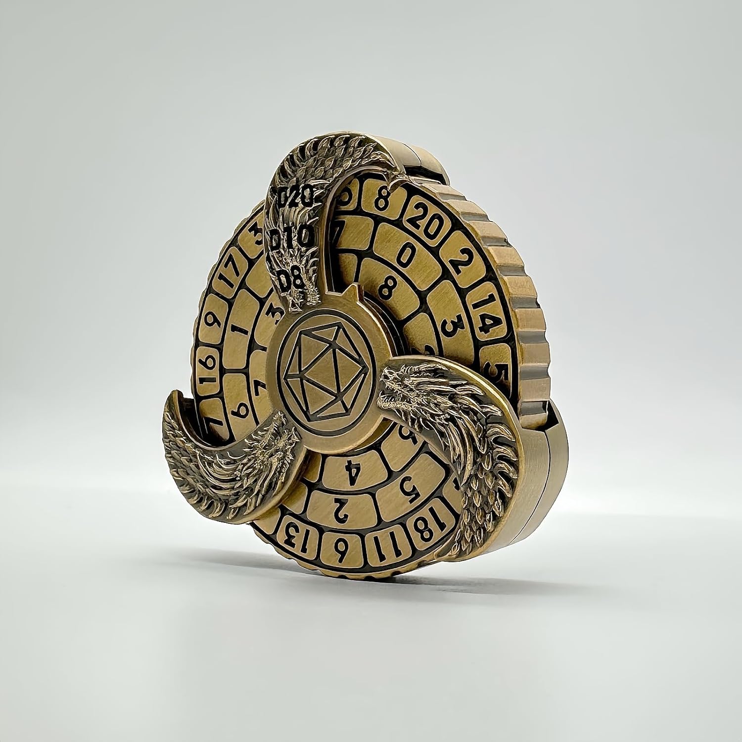 D&D Themed Fidget Spinner, dice Spinner, D4,D6, D8, D10, D12,D20,D% 7-in-1 Metal dice, Perfect for D&D Dungeons and Dragons, RPG and Pathfinder Role Playing Games (Gold)