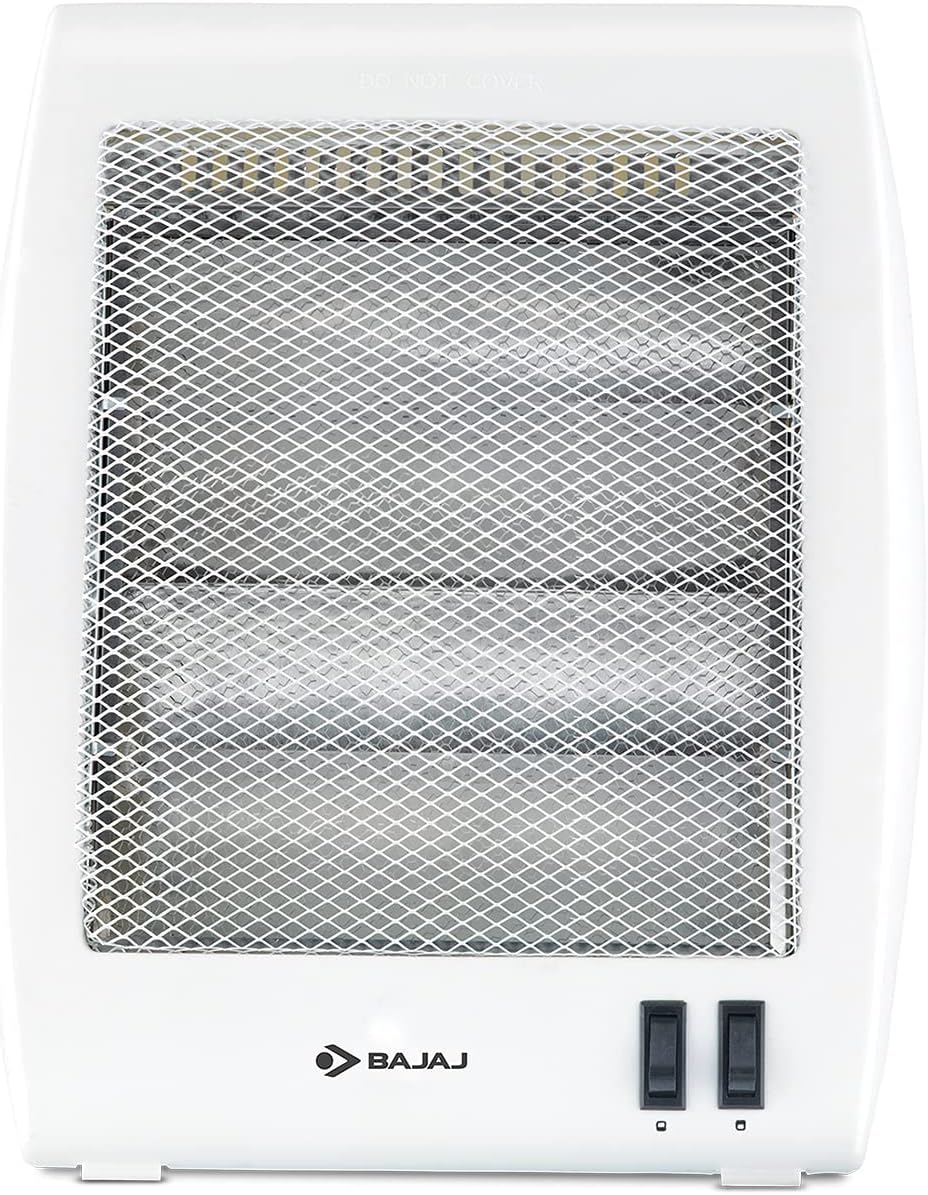 Bajaj RHX-2 Halogen Heater | 2 Heat Settings-400W/800 Watts | Noiseless Operation | DuraElement With 1-Yr Heating Element Warranty By Bajaj | Convection Room Heater For Winter | 2-Yr Warranty 【White】