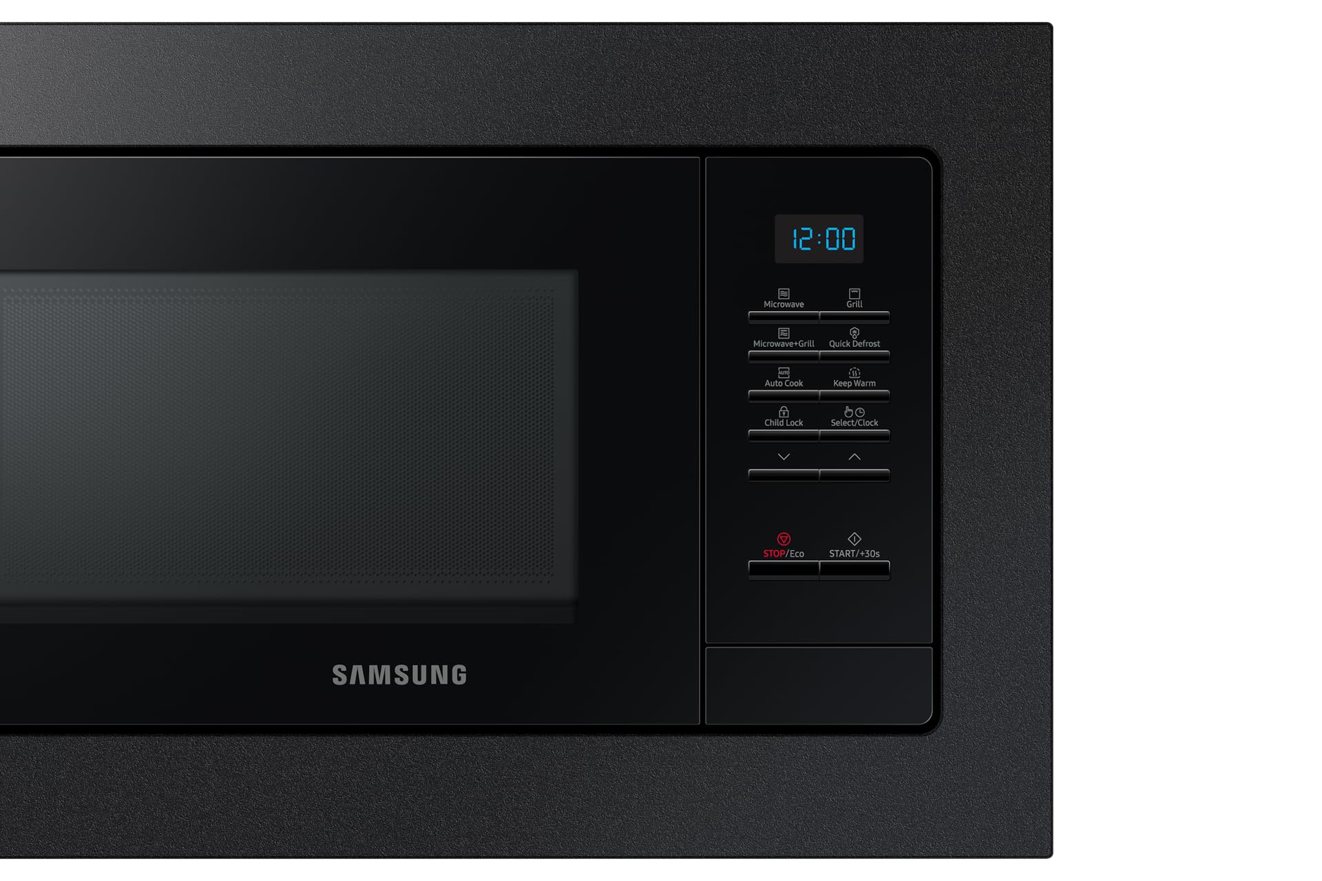 Samsung MG20A7013CB/EG - Microonde da incasso con grill, 850 W, 20 l, piccolo forno a microonde per nicchie da 28 cm, con telaio da incasso, piastra Crusty Plate, interno smaltato antigraffio, colore