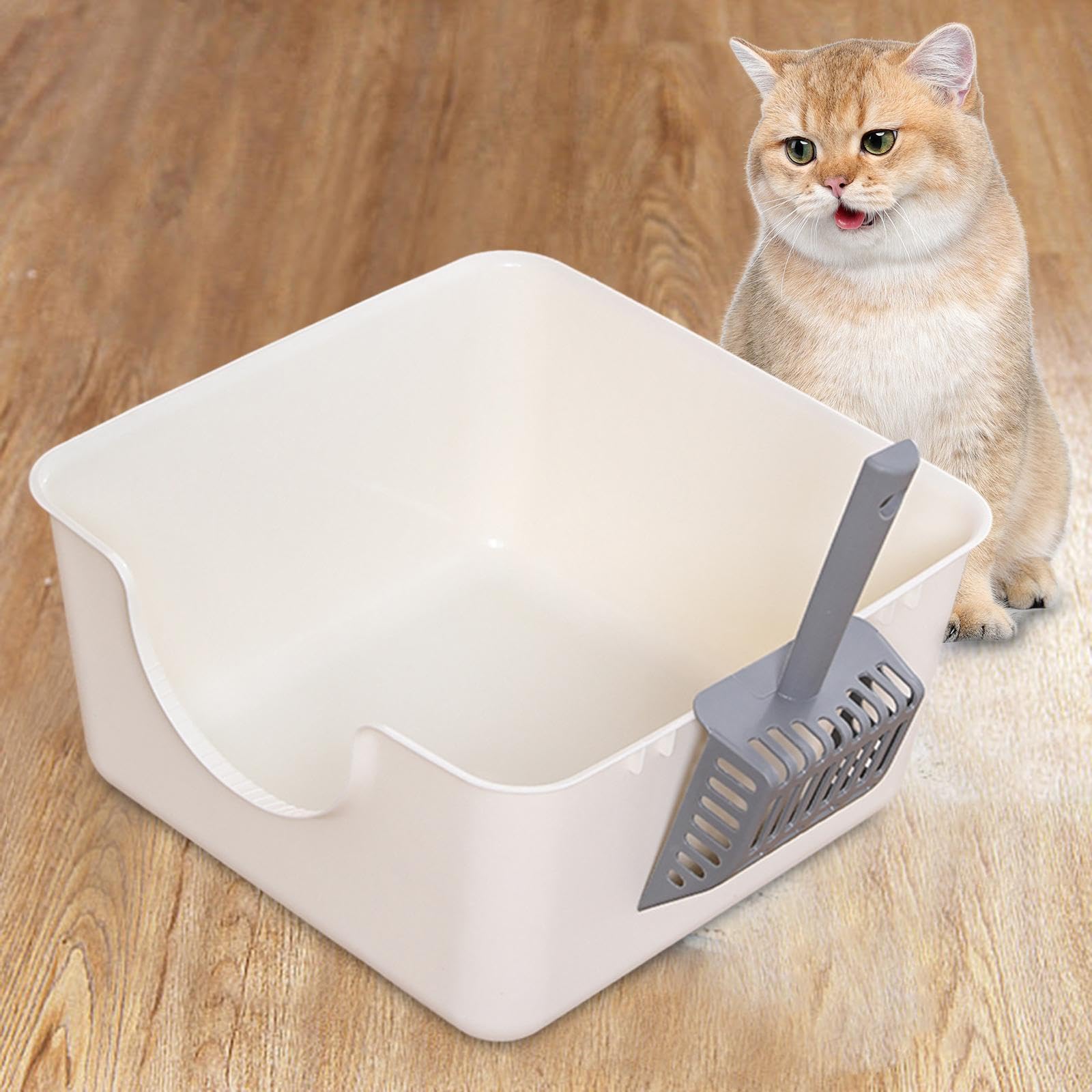 F Fityle Bac à litière pour Animaux de Compagnie à Dessus Ouvert, bac à litière pour Chat, Fournitures Portables pour Animaux de Compagnie, bac à litière, Blanc