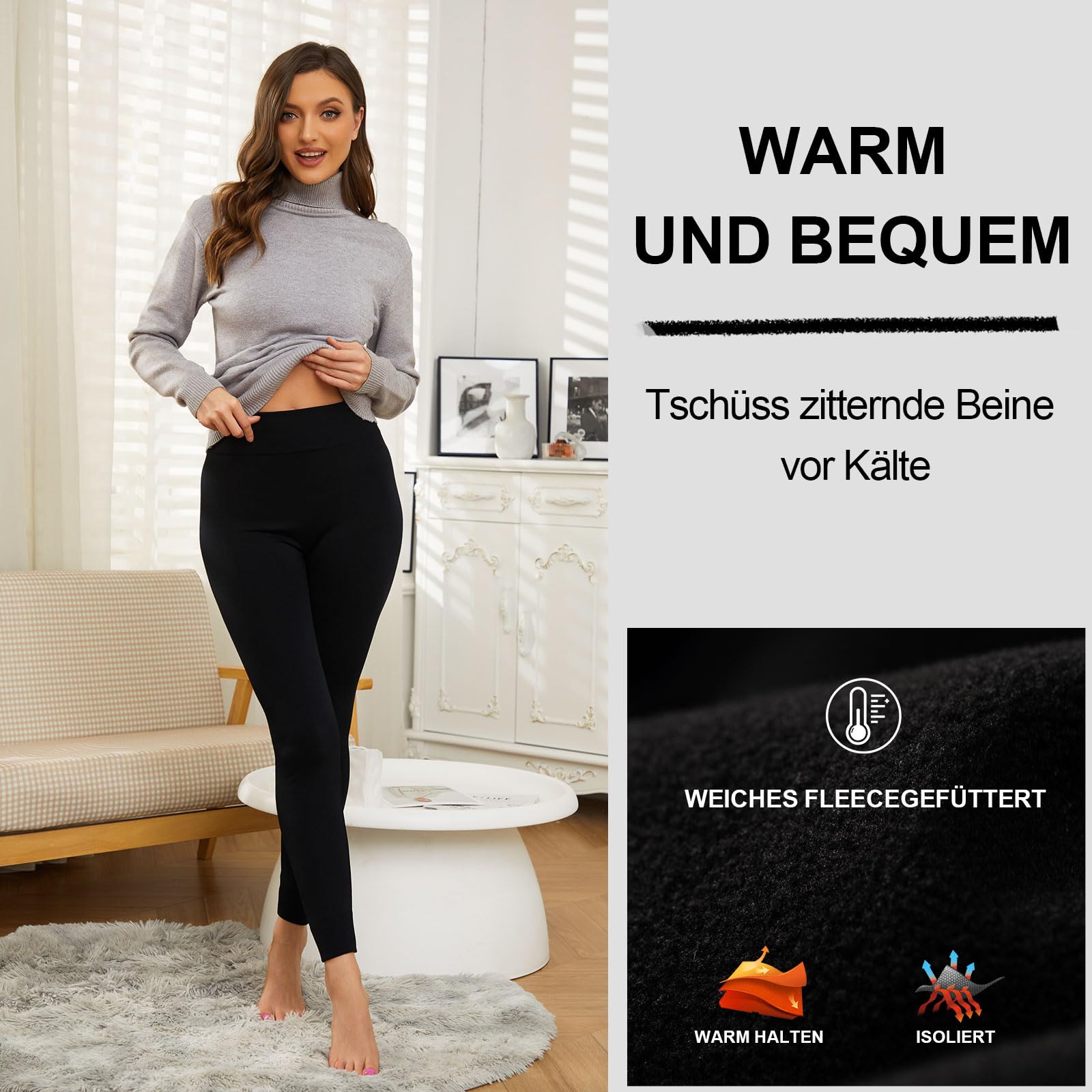 SIMIYA Thermo Leggings Damen GefüTtert - High Waist Thermohose Damen Bequeme Winter Thermoleggins Weich und Atmungsaktiv Lange Unterhose für Damen