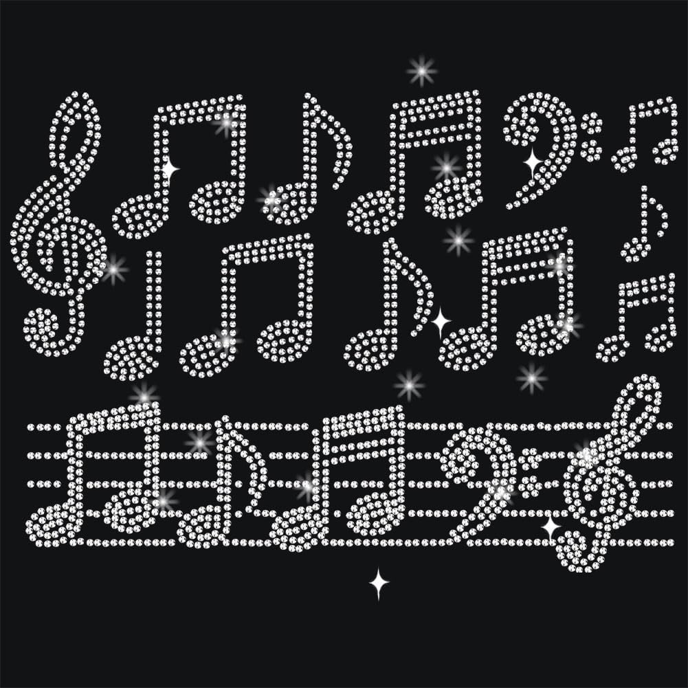 NBEADS Assorted Musical Notes Rhinestone Iron on Hotfix, 8.26x11.69inch Clear Bling Iron on Patch Heat Transfer Decal Clothing Repair Applique for Clothing Pants Hoodies Bags DIY Accessories