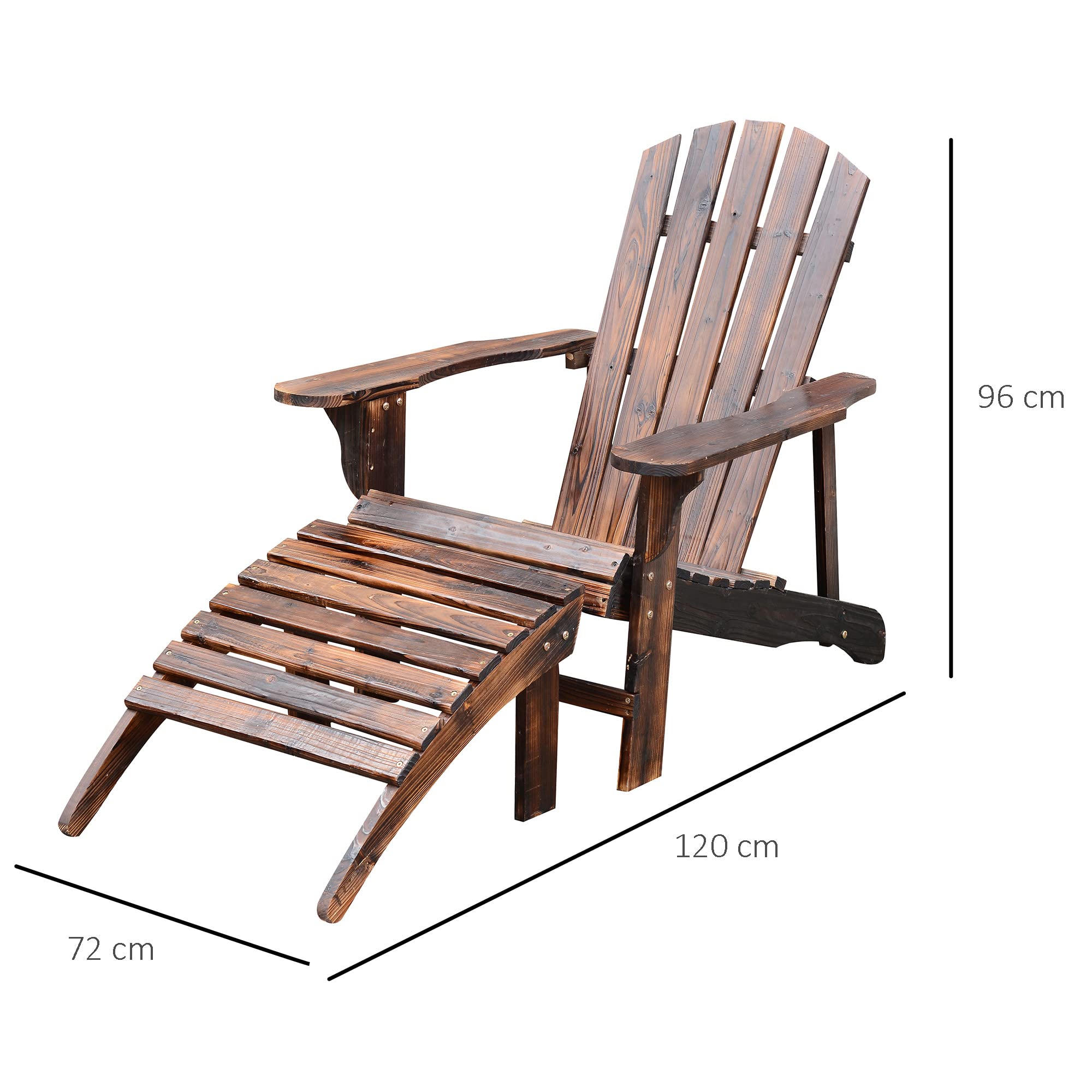 HOMCOM Fauteuil de Jardin Adirondack Chaise Longue Chaise Plage avec Tabouret Bois de Sapin