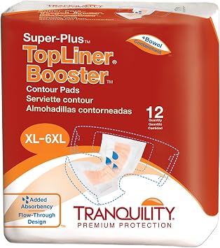 Tranquility TopLiner Disposable Absorbent Booster Contour Pads for Bowel Incontinence - Super-Plus 32" x 14" - 48 ct