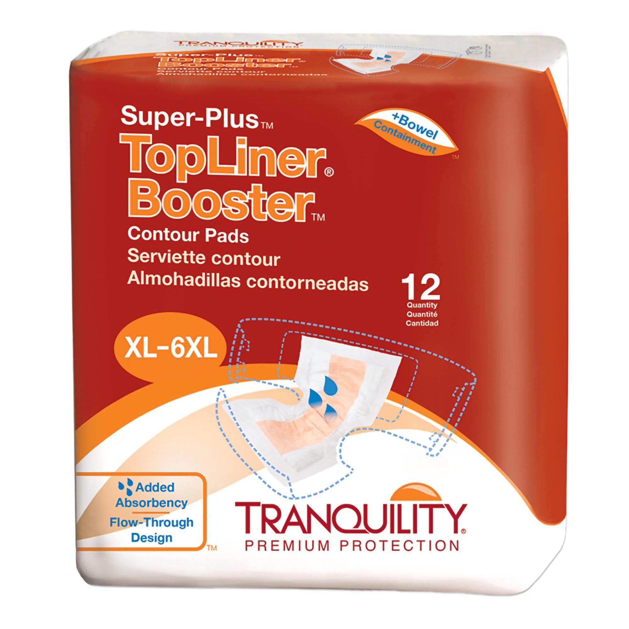 Tranquility TopLiner Disposable Absorbent Booster Contour Pads for Bowel Incontinence - Super-Plus (32" x 14") - 12 ct