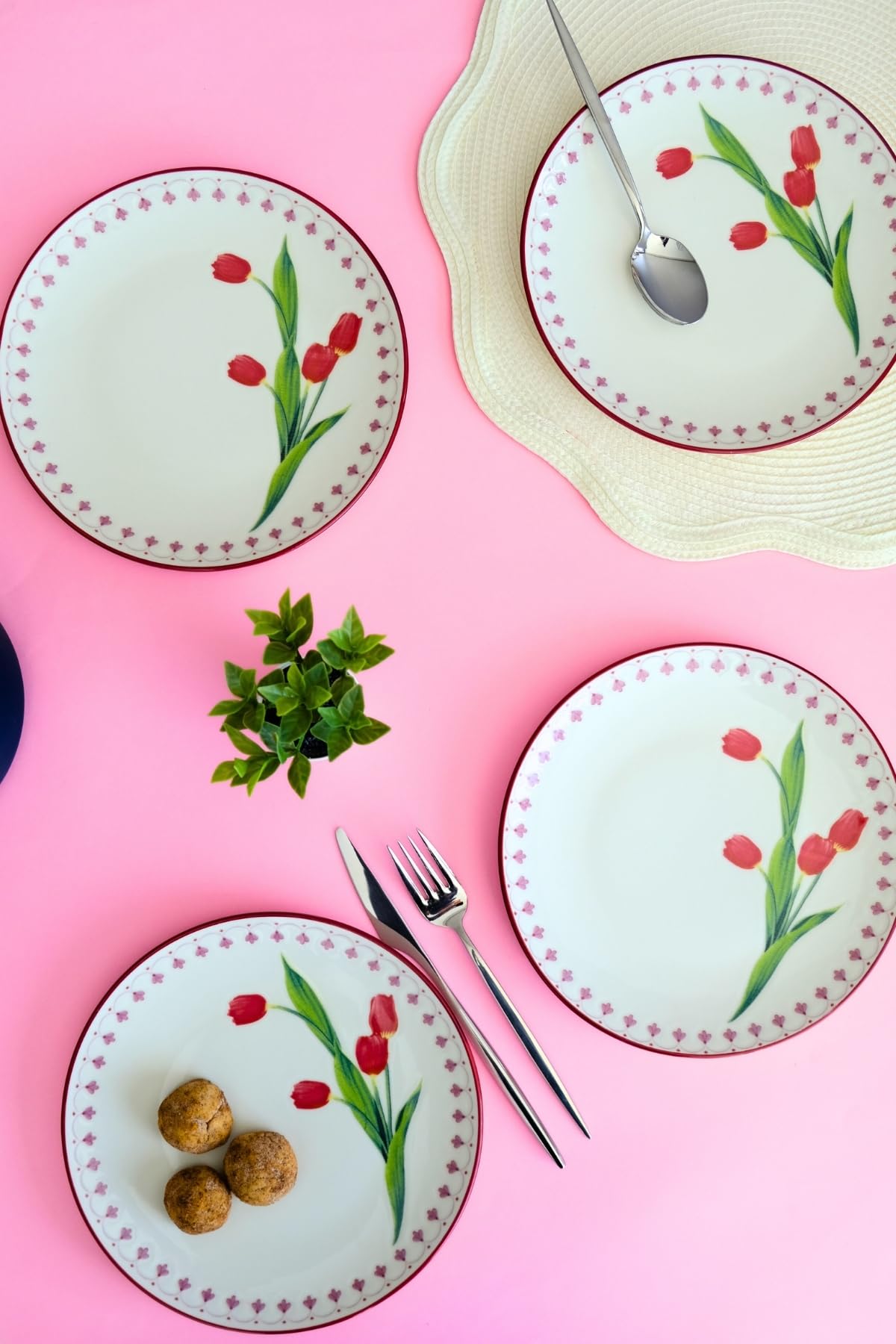 Tabakevi Tabak Evi Porselen Lale Tuval Pasta Takımı Rimli 20 Cm 4 Kişilik 4 Parça Tvl4Ptprs1160