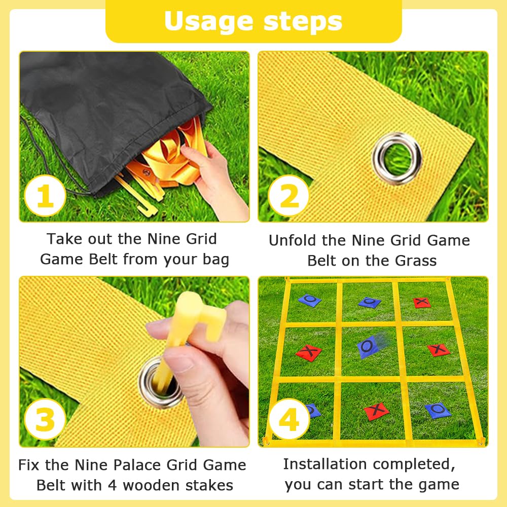 Juego para Exteriores Tic TAC Toe, Juego Gigante de Tres en Raya 1.2m con 10 Piezas X y O, Juegos De Patio Gigantes para Adultos, para Exteriores, Camping, día de Campo, para la Familia
