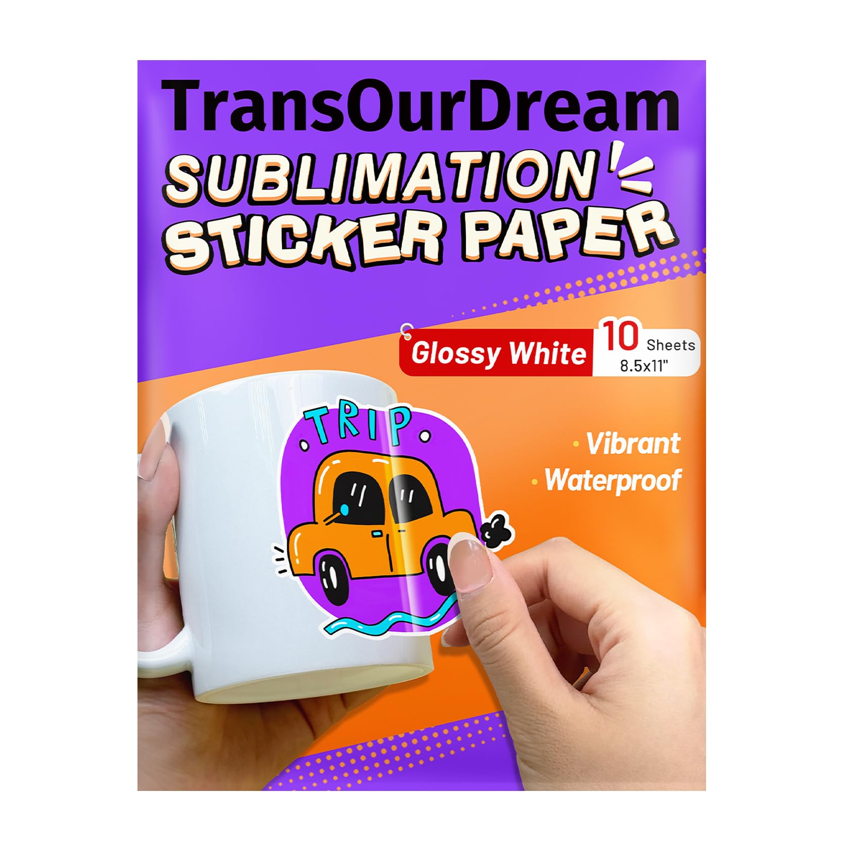 TransOurDream Sublimation Sticker Paper-10 Pcs Glossy White Waterproof Sublimation Stickers 8.5x11 inch for Sublimation Inkjet Printer and Ink, Heat