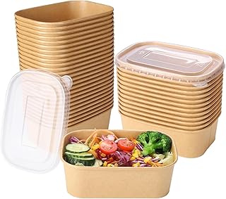50 Pack 750ml Kraft Paper Food Containers with Lids