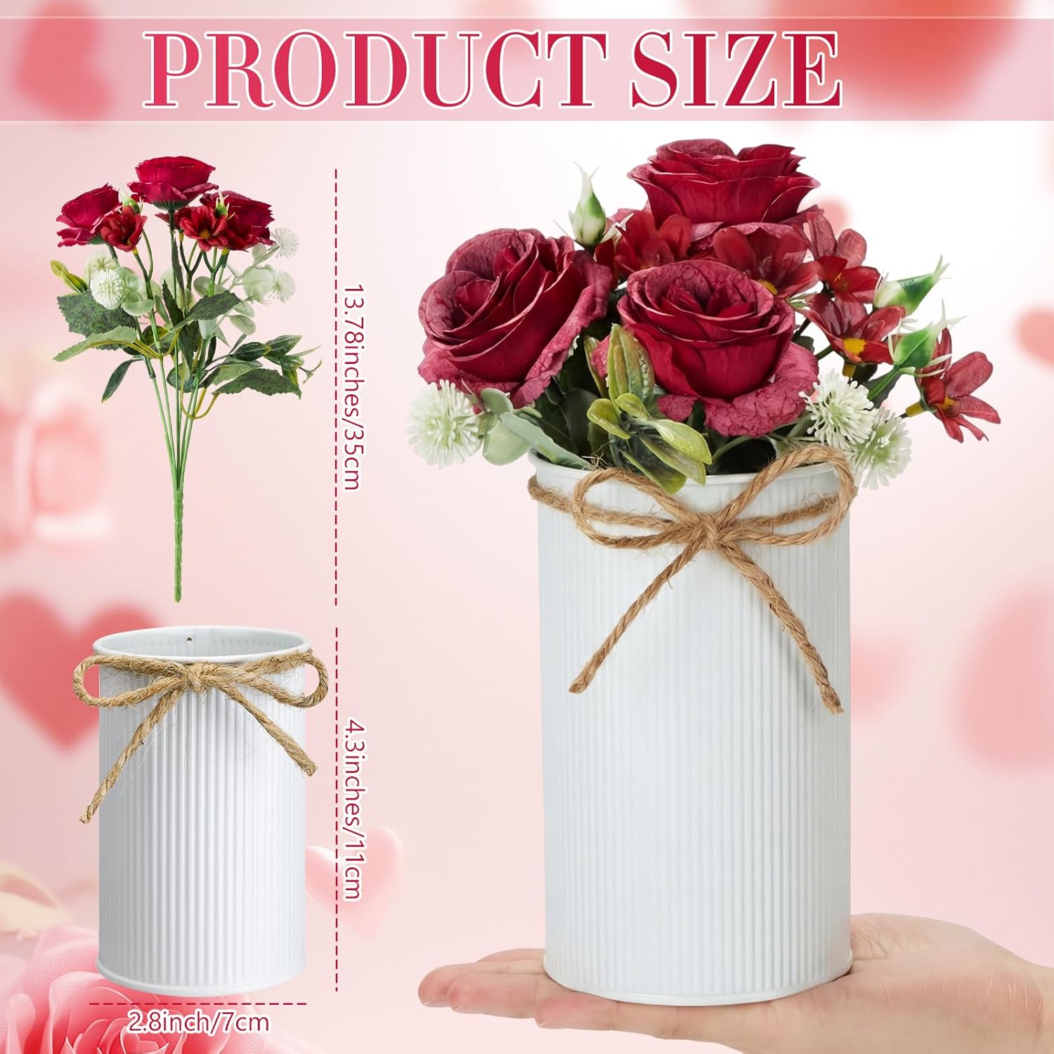 Domensi 6 Sets Valentine's Day Wedding Centerpiece for Table Decoration Red Artificial Fake Rose Flower with Metal Vase Faux Silk Rose Bouquet Floral Arrangement for Bridal Shower Home Dining - Image 5