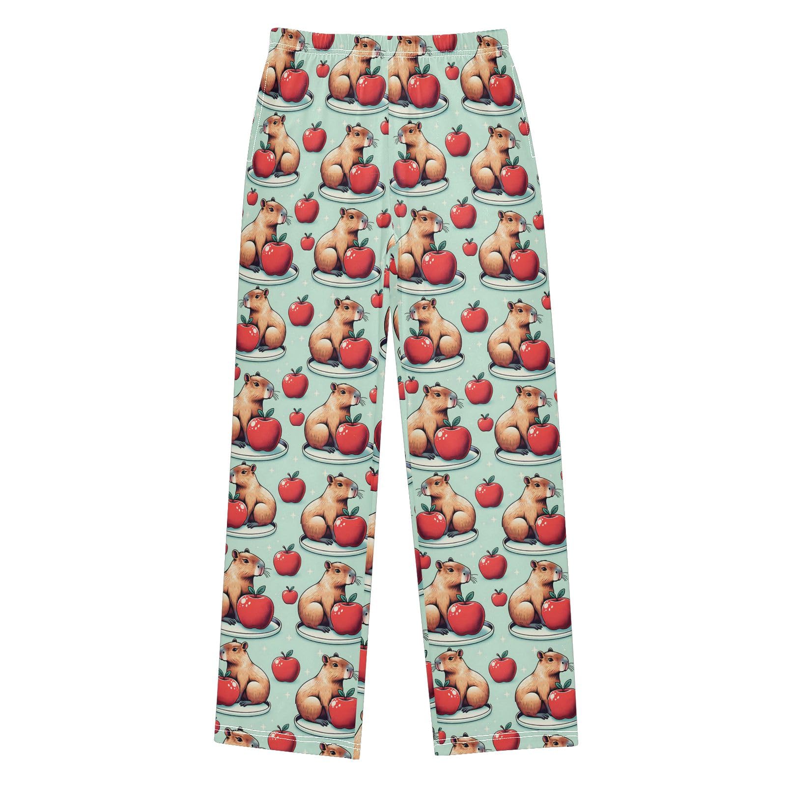 Cartoon Corgi Dog Face Long Pajama Pants Bottoms Soft Sleepwear with Pockets