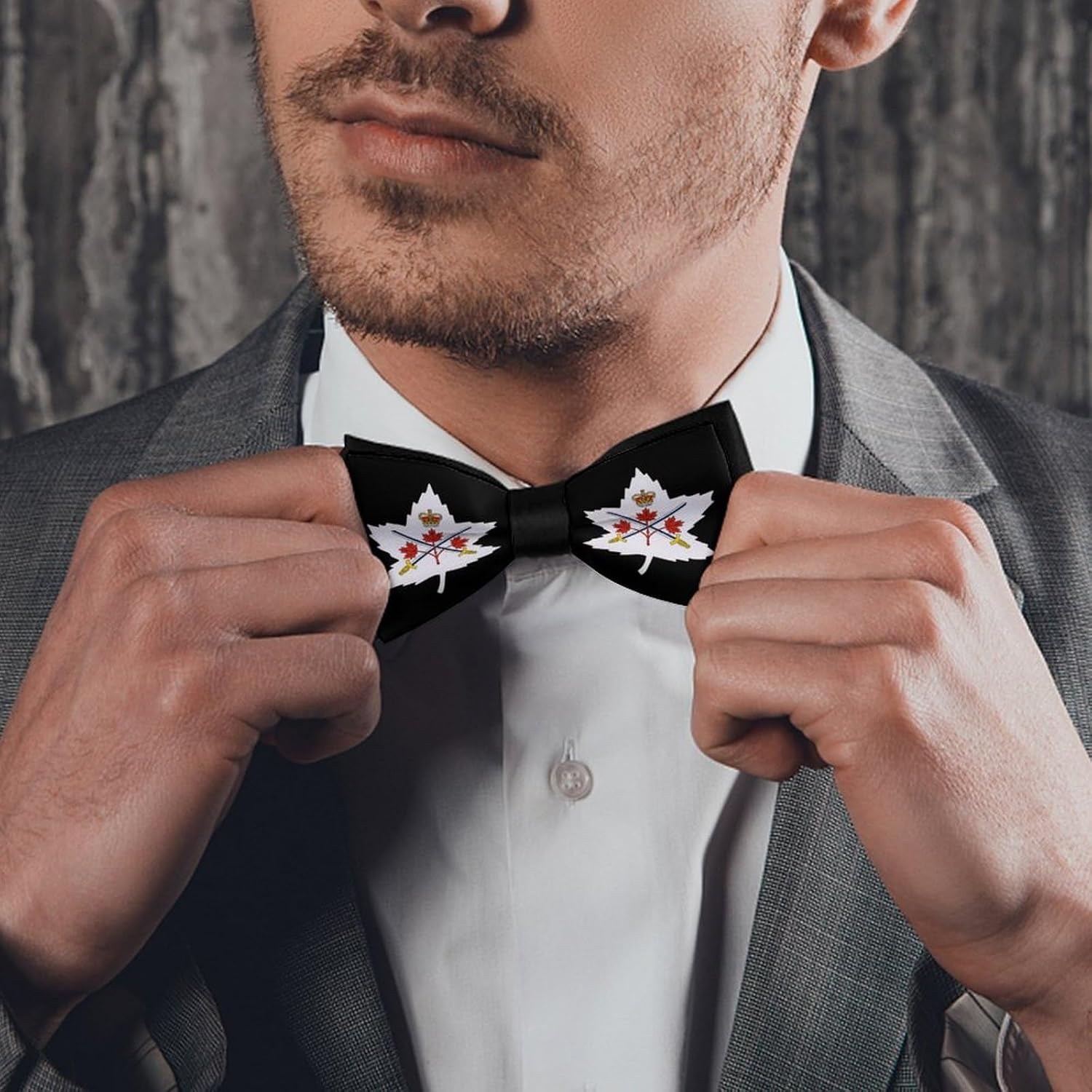 Canadian Army1 Logo Novelty Men's Bow Tie Pre-tied Adjustable Bowtie Accessories for Wedding Party