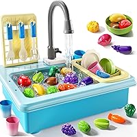 JUKUDAHU Play Sink with Running Water & Color-Changing Dishes - Kids Kitchen Toys for Ages 3-7, Pretend Play Sink Set