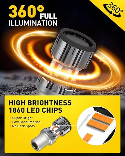 Miniatura 9 de AUXITO 2024 Newest CANBUS 7507 PY21W BAU15S LED Bulbs Amber Yellow, 4000LM Extremely Bright with Fan for Turn Signal Light Bulbs, 2641A 12496