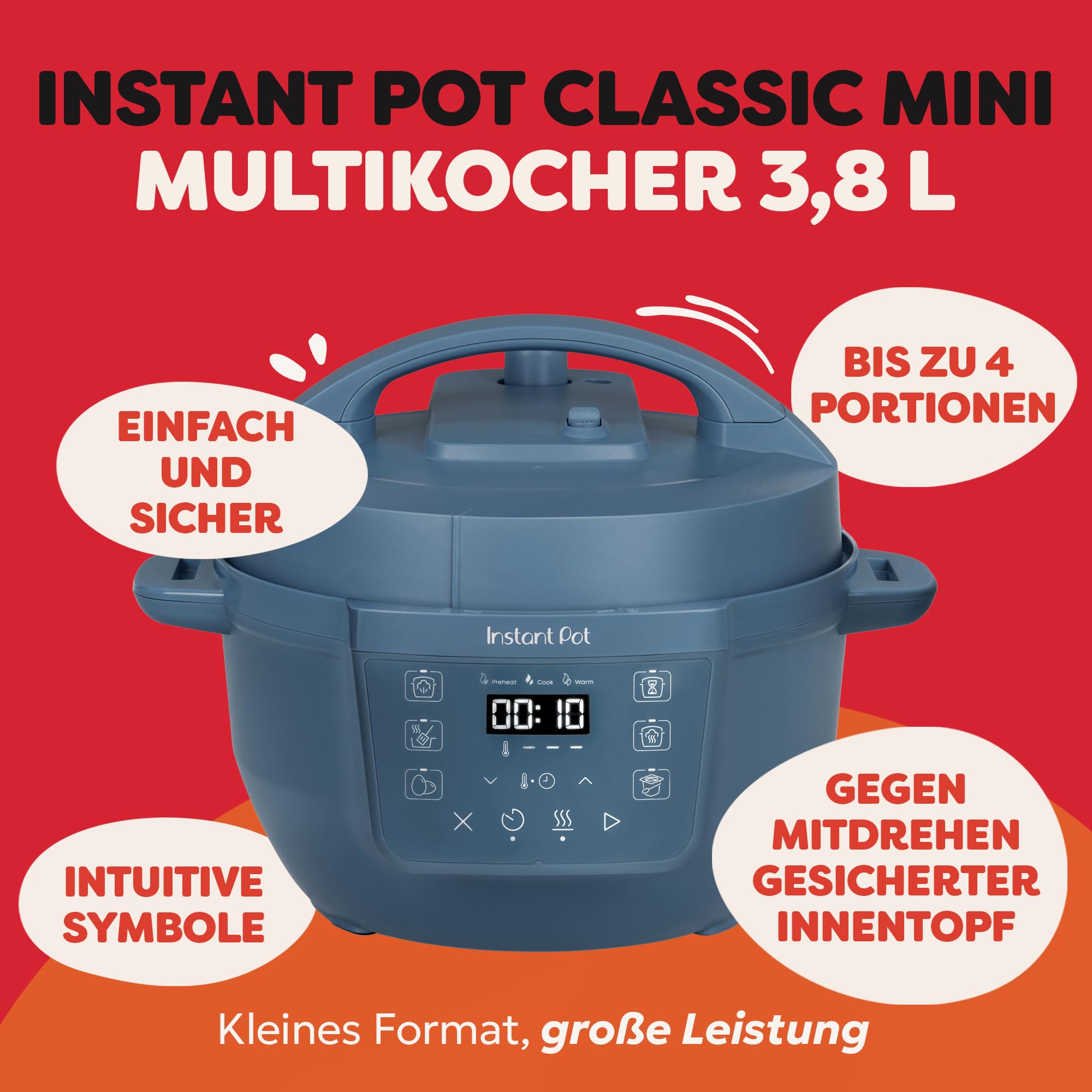 Instant Pot Multikocher, 3.8L 7-in-1 Smart Cooker - Schnellkochtopf, Schongarer, Reiskocher, Sautierpfanne, Joghurtbereiter, Dampfgarer und Speisewärmer, Tagtraum Blau