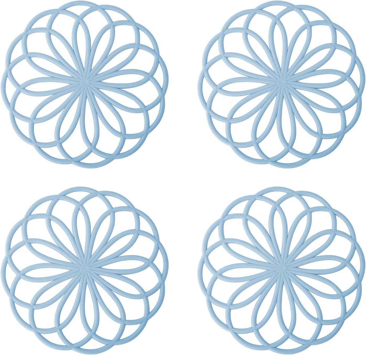 Silicone Trivet Mat, Onlyer Set of 4 Hot Pads Holders for Table Countertop Trivet, Insulated Flexible Non-Slip Heat Resistant Modern Kitchen Hot Pads Trivets for Hot Dishes and Table (Blue)