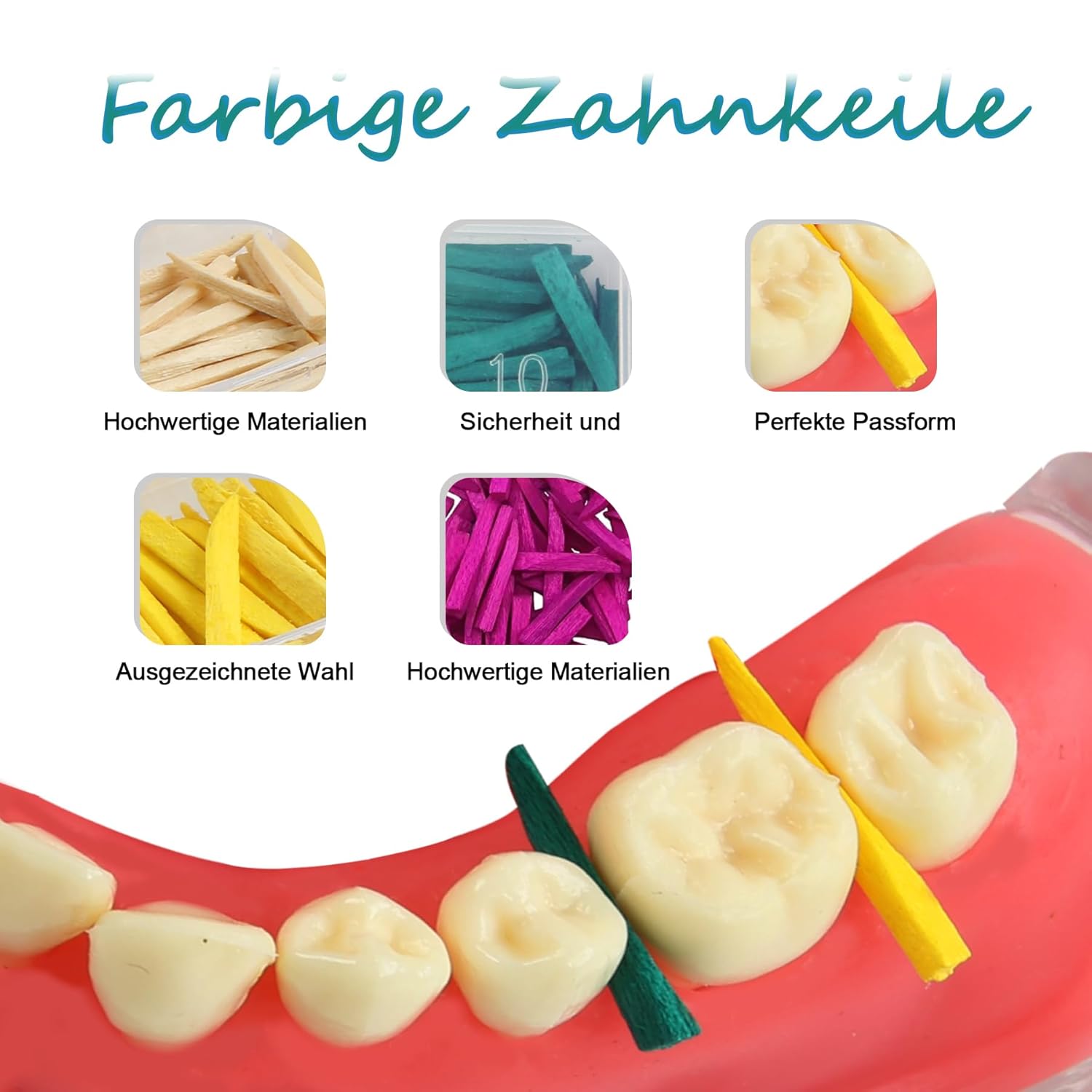 Coloured Wooden Dental Wedges Made of High Density for Dental Restoration and Precision Work in Dental Practices