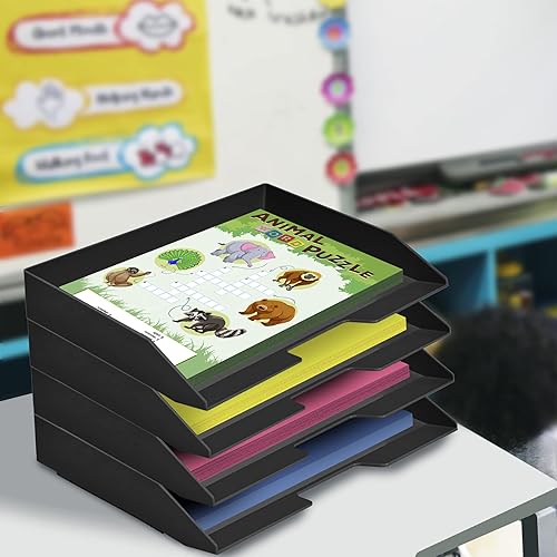 Miniatura 5 de Acrimet Bandeja apilable de 4 niveles de carga lateral de plástico organizador de archivos de escritorio (color negro)