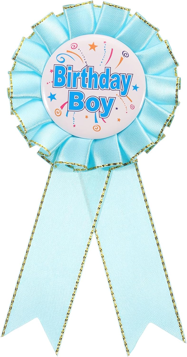 PATIKIL Birthday Boy Button Pin, Tinplate Ribbon Badge Pin, Satin Fabric Award Ribbon for Birthday Party