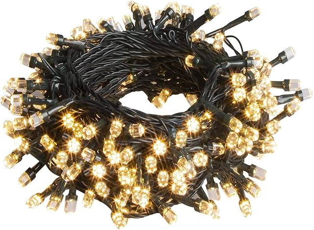 Eambrite Christmas Lights 200 LED 20m/66ft Fairy Lights Mains Powered, Indoor Outdoor Christmas Tree Lights Warm White-Green Cable