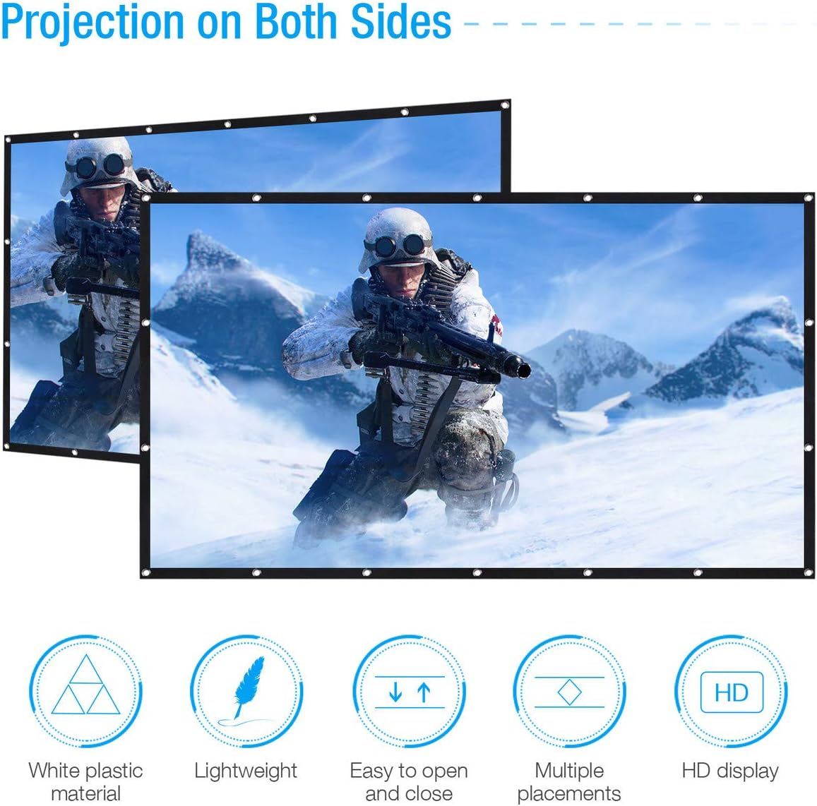 Powerextra Projector Screen 120 inch 16:9 HD Foldable Anti-Crease Portable Washable Projection Screen for Home Theater Outdoor Indoor Support Double Sided Projection - 120''