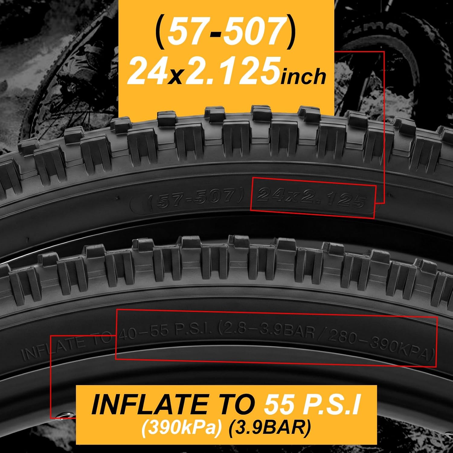 WHEELO Mountain Bike Tires Set: 2-Pack 16/20/24/26x2.125 inch Folding Replacement High-Density Bicycle Tires and Pair Inner Tubes with Tire Levers Compatible with MTB Off-Road Bike