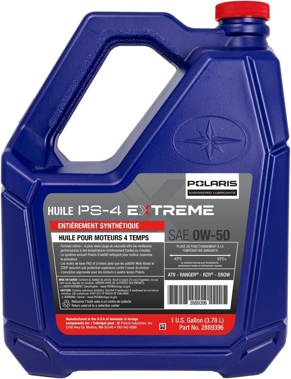 Polaris PS-4 EXTREME 0W-50 4 Cycle Full Synthetic Oil for Specific RANGER, GENERAL, RZR, Sportsman, Scrambler, INDY, Voyageur, TITAN Models With 4 Stroke Engine, 1 Gallon, Qty 1-2889396