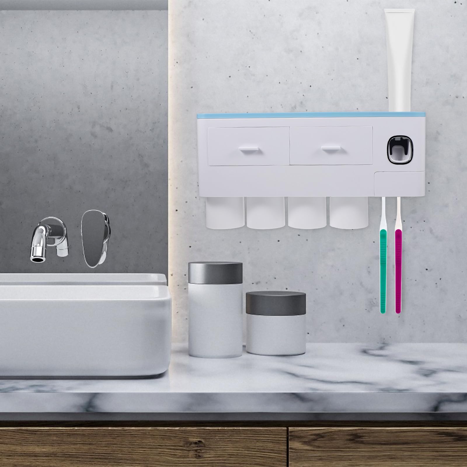 Porta Spazzolini da Muro Organizer Bagno Blu, Spremi Dentifricio