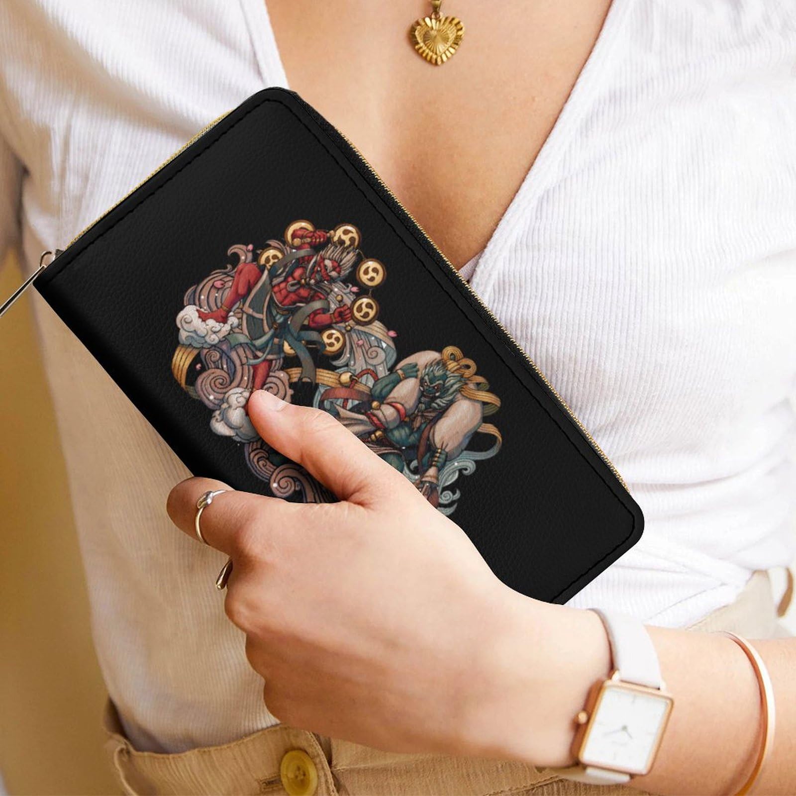 風神雷神さまの長財布 文庫屋「大関」 風神雷神 二つ折りファスナーミニ財布［t］