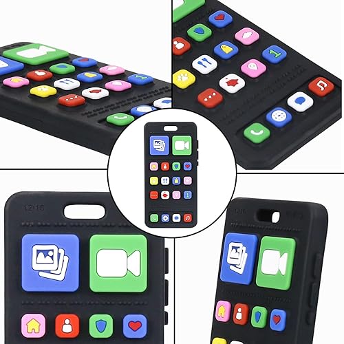 Miniatura 5 de Juguetes de dentición de silicona para bebés, juguetes de mordedor de teléfono para niños pequeños de 3 a 18 meses, juguete de dentición para bebés,