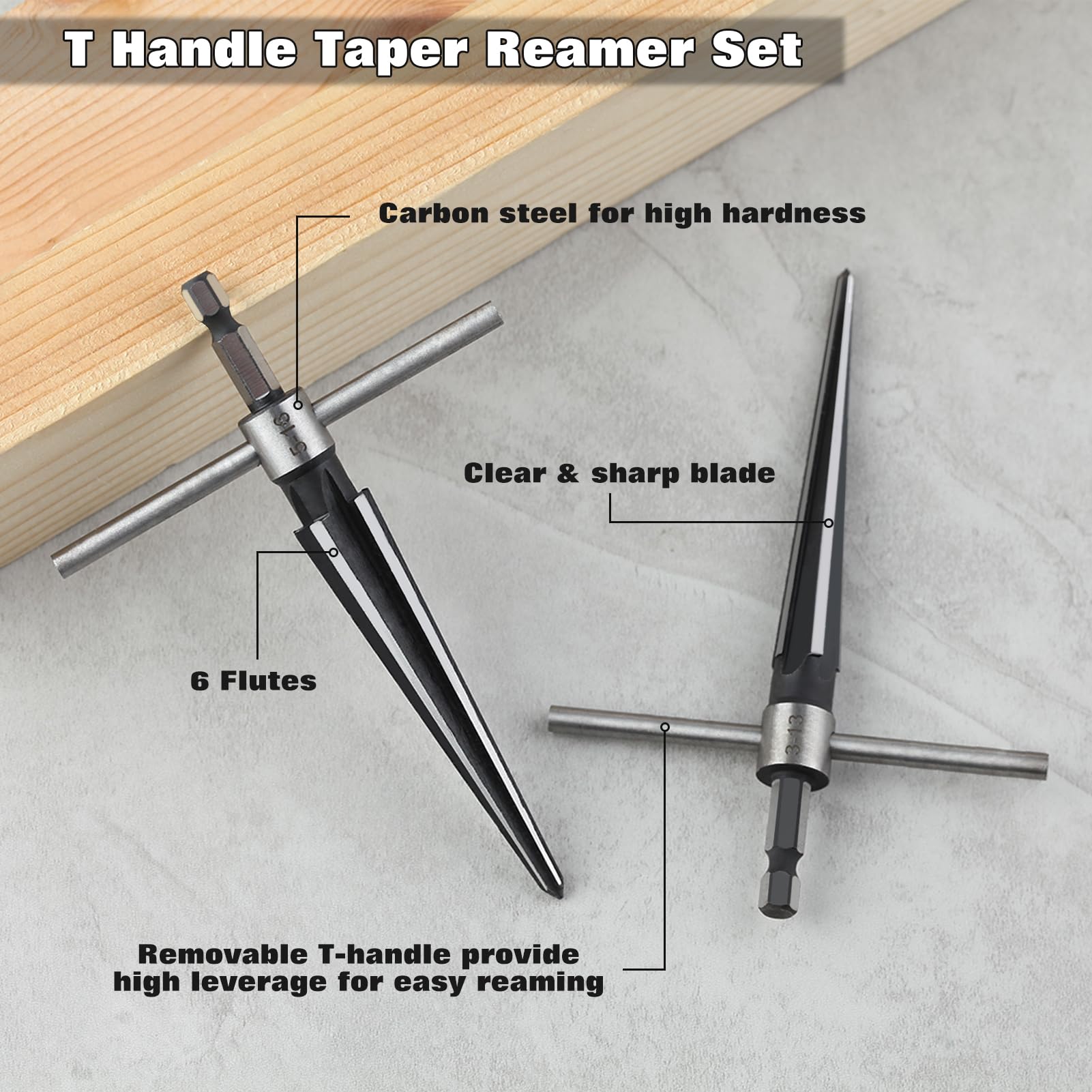 LEONTOOL 2 Pcs Tapered Reamer Set, T Handle Taper Reamer Set, Straight Fluted Pipe Reamer Tool, Guitar Reamer - Image 2
