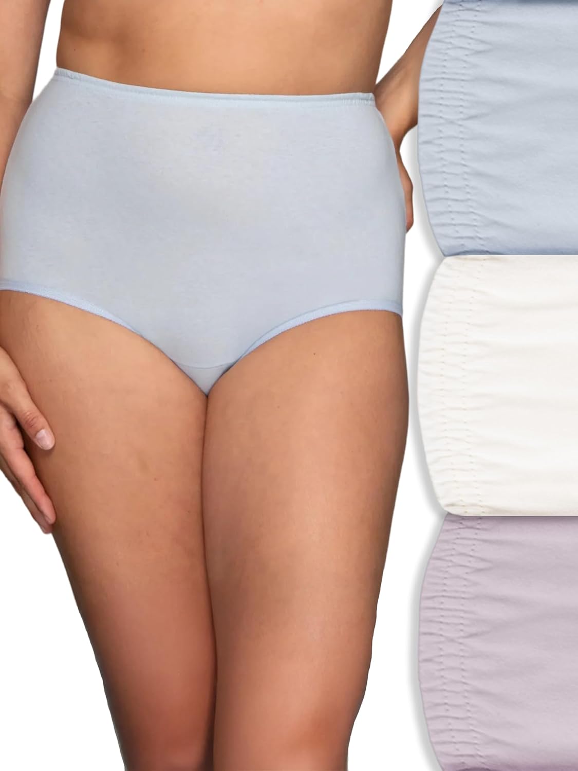 Vanity Fair Women's High Waisted Underwear, Full Coverage Ladies Panties, Perfectly Yours Briefs, Cotton - Shirting Blue/Star White/Carless Lilac, 8 - Image 2