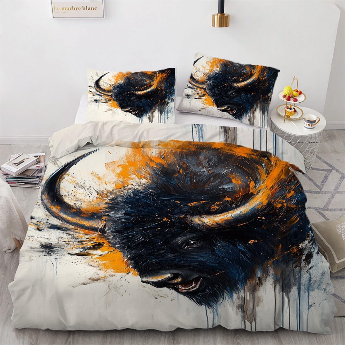 NDXRWDZR King Size Duvet Set Buffalo Duvet Cover with Zipper Closure Bedding Set for Aldults Kids Soft Hypoallergenic Microfiber Quilt Cover 230x220 cm + 2 Pillowcases 50x75 cm