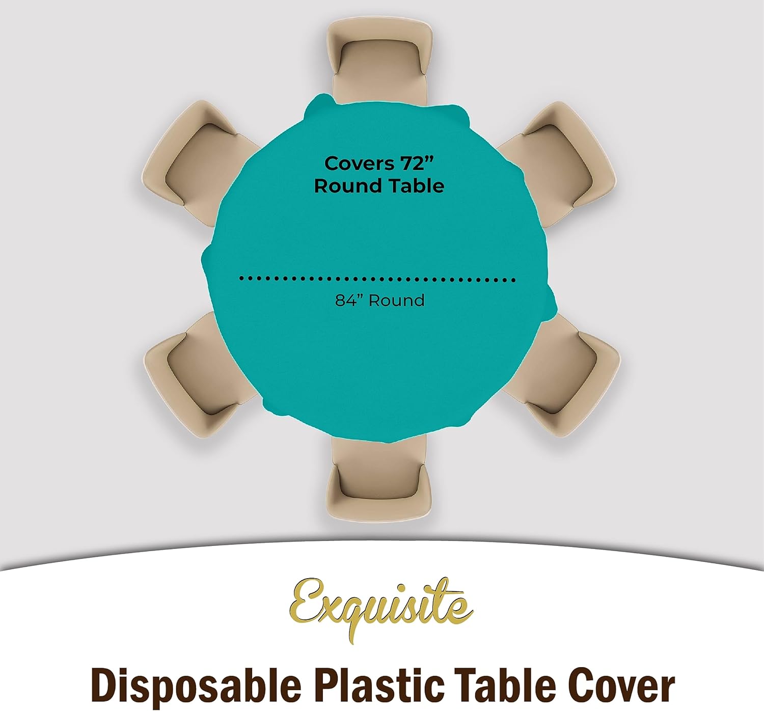 Party Solids Teal Round Plastic Tablecloth - 84 Inch, Pack Of 24