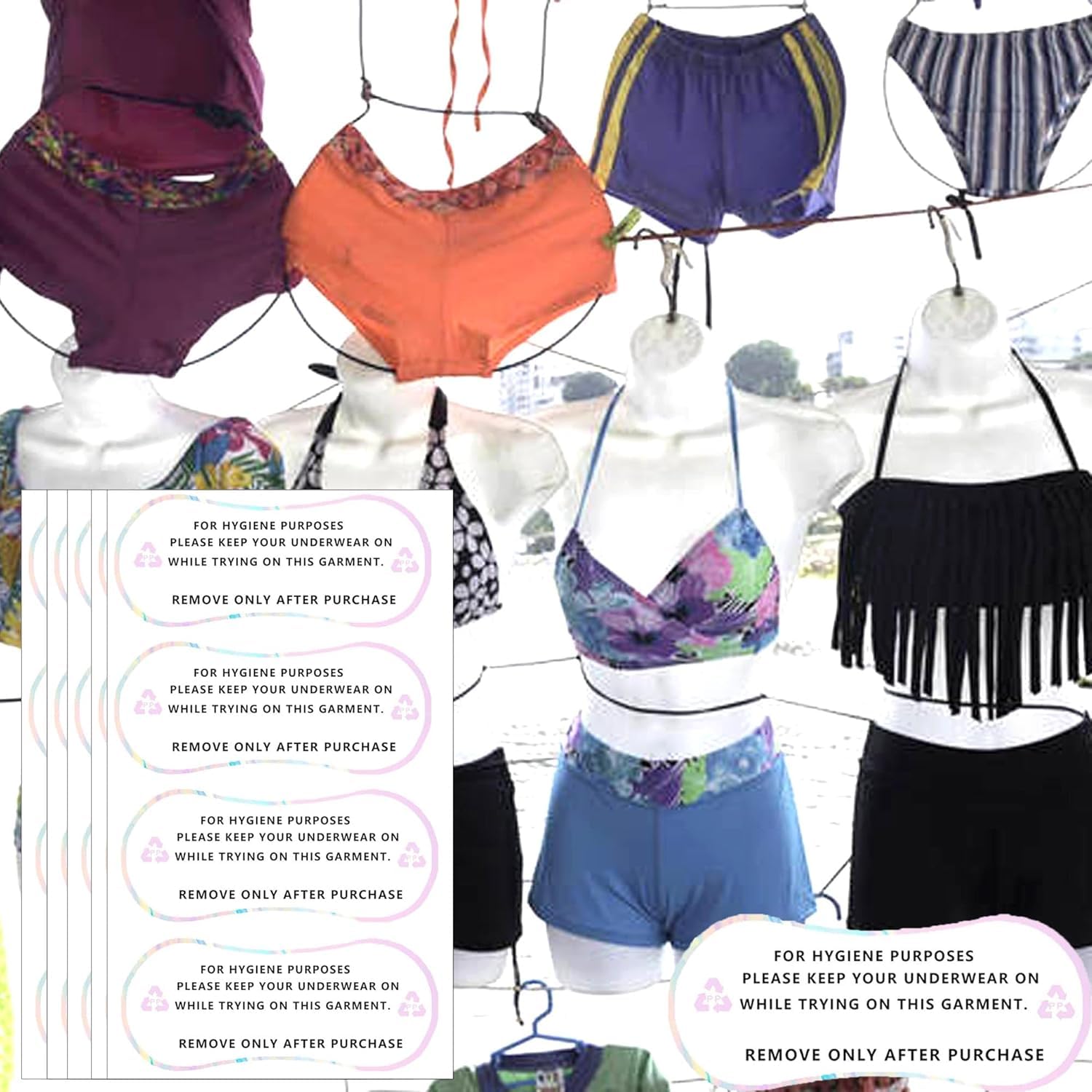 UK Warehouse - 100 adesivi protettivi per biancheria intima, costumi da bagno, etichette adesive trasparenti, 10,2 x 5,1 cm, per costumi da bagno