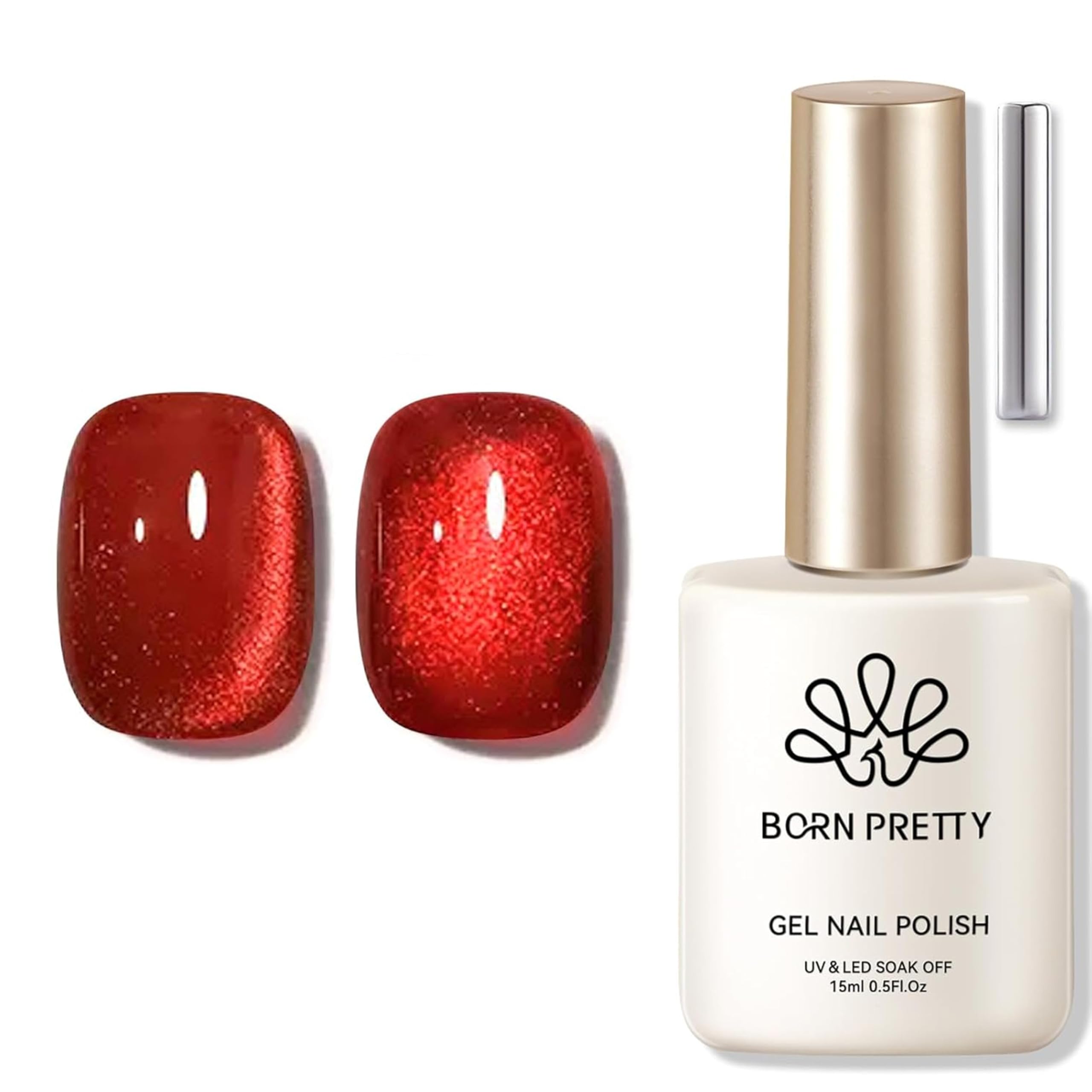 Born Pretty Cat Magnetic Eye Gel Nail Polish Ruby Red Holographic Glitter Shiny Sparkle Crystal Gel Nail Polish Magnetic Nail Polish Salon DIY at Home 15mL