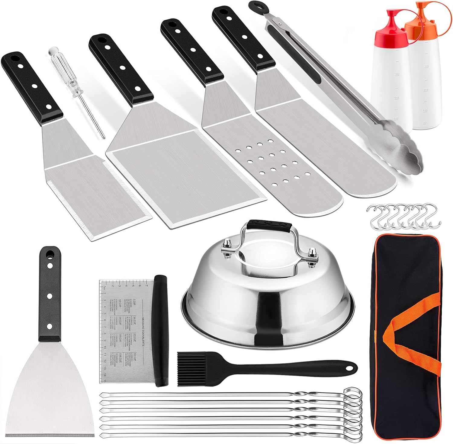 HaSteeL Griddle Accessories Set of 18, Professional Stainless Steel Griddle Spatula Tools with Storage Bag, Heavy Duty Cheese Melting Dome Metal Spatulas Choppers Great for Outdoor Teppanyaki Flat Top HaSteeL Griddle Accessories Set of 18, Professional Stainless Steel Griddle Spatula Tools with Storage Bag, Heavy Duty Cheese Melting Dome Metal Spatulas Choppers Great for Outdoor Teppanyaki Flat Top