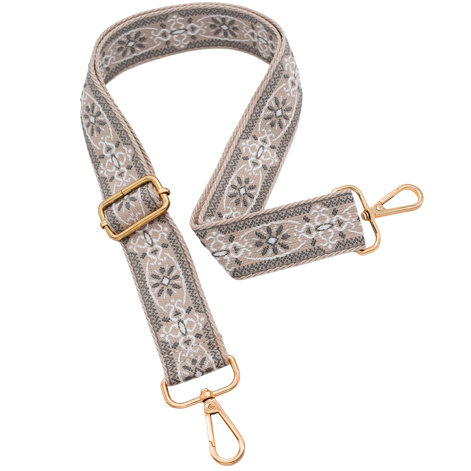 ROYGBCP Replacement Purse Strap Shoulder Strap Adjustable Crossbody Strap for Women Crossbody Wide Shoulder Bag, Grey Star-gold Metal, 1.5 inches (3.8cm) wide and 28"~50" (65-130cm) long
