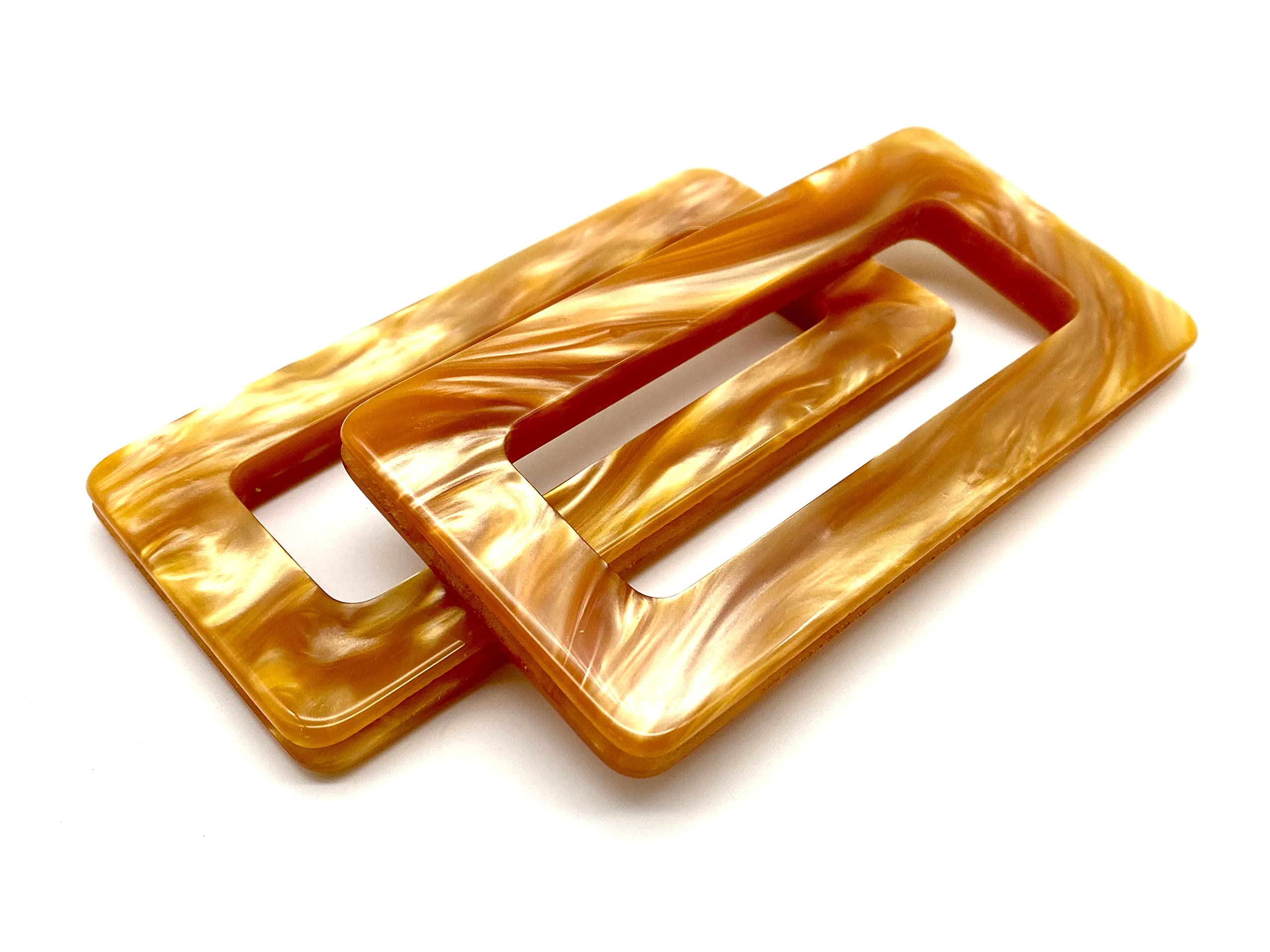 3dancraftit A Pair of Resin Rectangle Oblong Cut Out Grommet Bag Purse Clutch Handles for Bag Purse Making Replacement 5 5/16" x 2 3/4" / 13.5cm x 7cm Orange M97