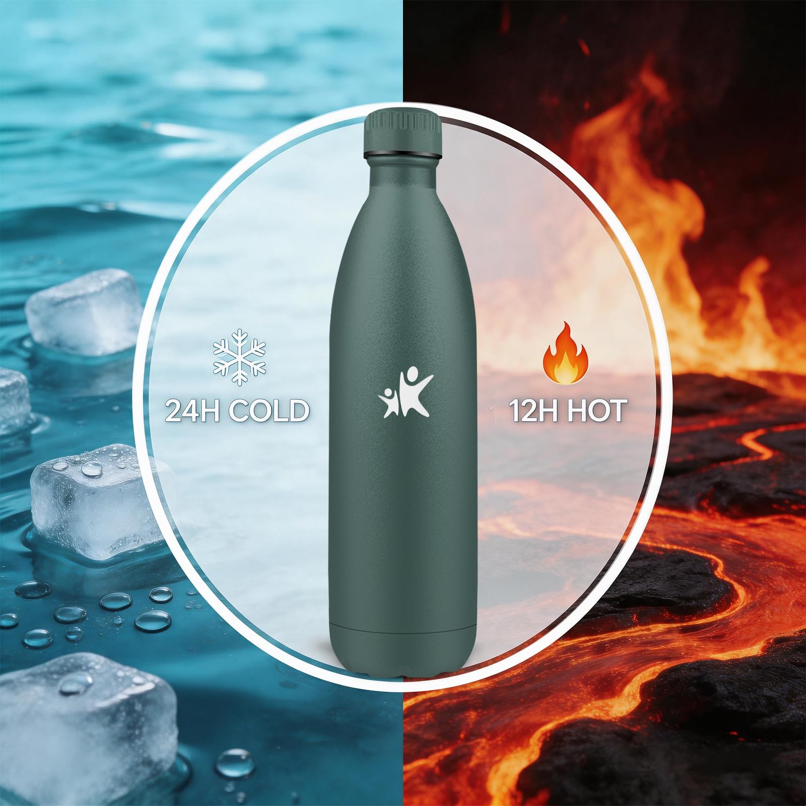 Borraccia- 0.75l- Borraccia Termica, Senza BPA, Borracce Acciaio Inox, Senza Perdite, Boraccia Termica, Thermos per Bevande Fredde o Calde, Borracce per Scuole, Viaggio, Sportio, Palestra