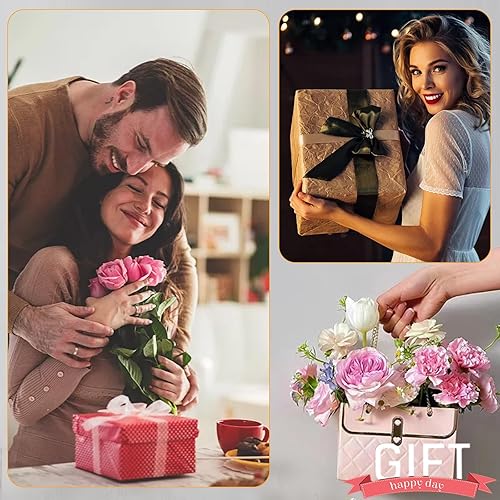 Miniatura 7 de Caja de regalo de papel de flores con cadena de metal, 6 unidades, cubo de almacenamiento de ramos, bolsa de floristería con asa, estuche de regalo