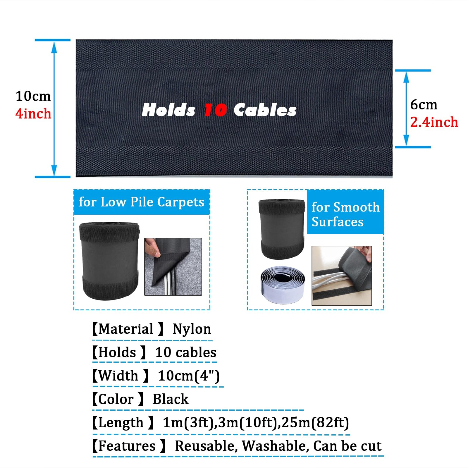 Cord Management Wire Cable Hider Cover Listwa Podłogowa Do Kabli Osłona Przewodu Uchwyt Kable Ochraniacz Zarządzanie Dywanikami, Samoprzylepne Przedłużacze Zasilające Korektor Do Wystaw, 1 M 2 3 4 5 6