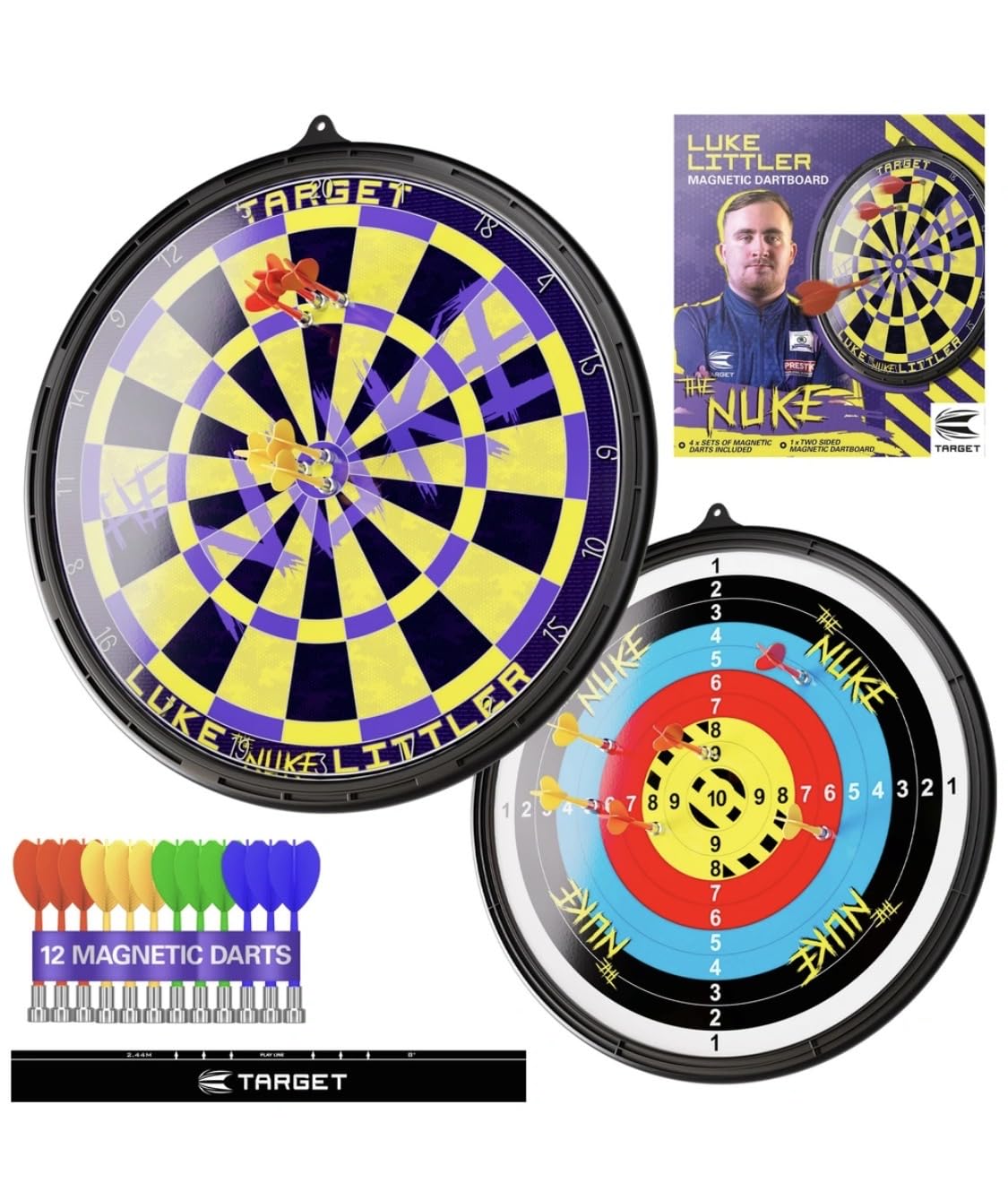 New || Magnetic Dartboard, Two-Sided, Includes 12 Magnetic Darts, Kids|| traditional-style dartboard on one side and an archery-style target on the other|| 42.5L x 1.5D x 44.5H cm||