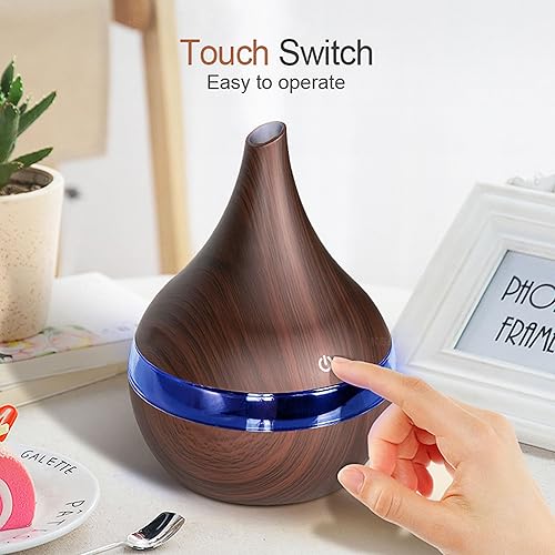 Miniatura 3 de Happy Hauls - Difusor de aceite de aromaterapia de grano de madera sintética pequeño con luz LED, humidificador de niebla fría (madera clara)